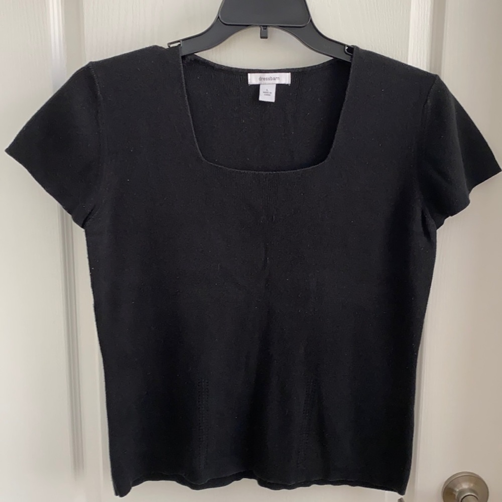 Ladies Black Dress Barn Short Sleeve Square Neck Sweater Top-Size L